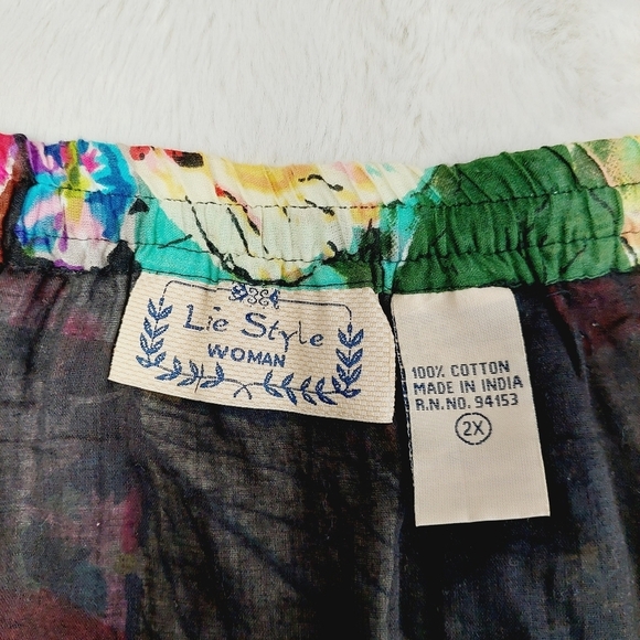 Lie Style Floral Multicolor Cotton Summer Pleated Lagenlook Midi Skirt P1066 - Picture 5 of 6